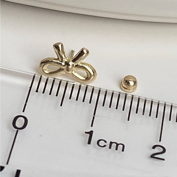 10k Solid Gold Bow Earrings,Second hole Studs, Piercing Studs Earrings for kids - Picture 3 of 15